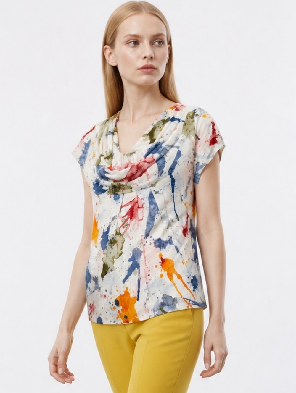 Anthropologie Deletta Artsy Art to Wear Tunic Blouse T-Shirt Pleated Vibrant